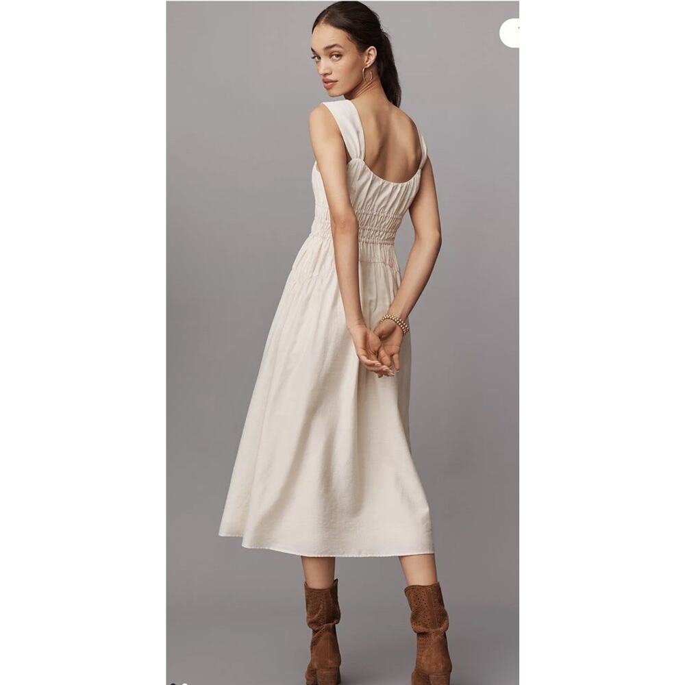 Anthropologie Paige Arpreggio Smocked Linen midi dress Cream size 4 NWT $279 - Picture 3 of 15